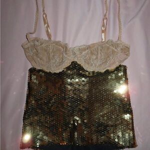Dolce & Gabbana Gold Sequin Lace Camisole